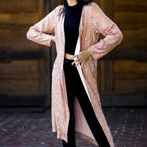 Pink Sequin Lined Duster Kimono
